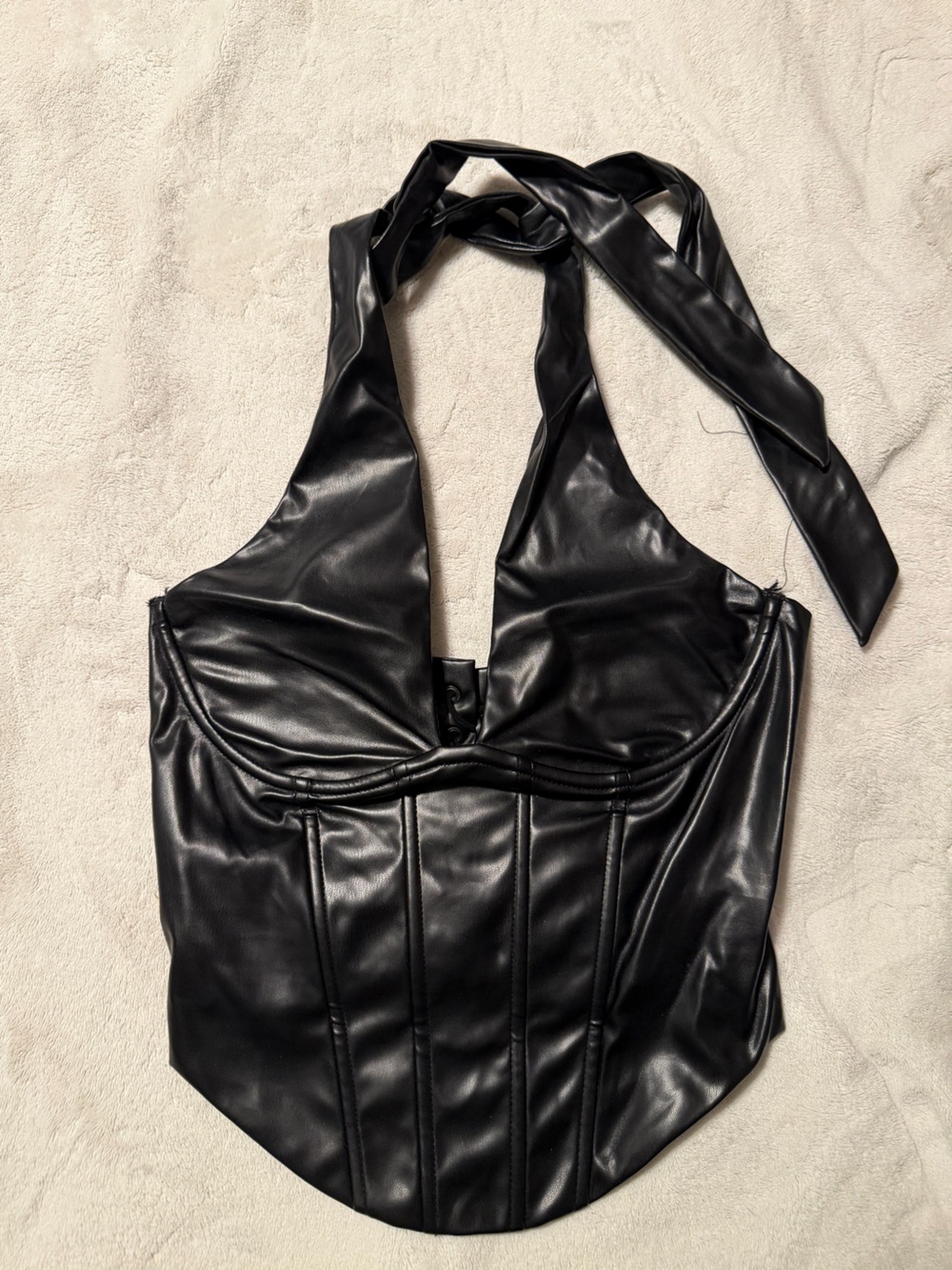 Windsor Black Faux Leather Halter Corset Top